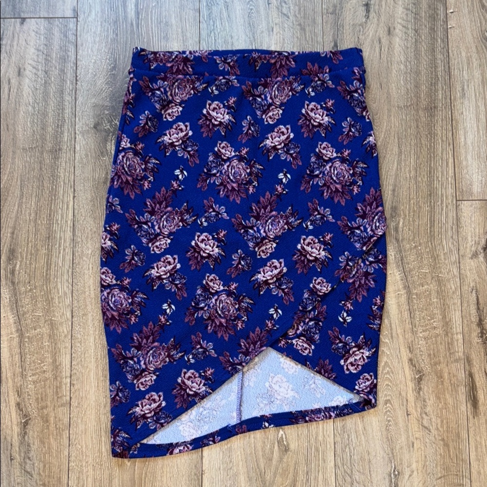 Charlotte Russe Floral Blue Asymmetrical Pencil Skirt
